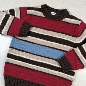 NWT Gymboree Red Blue Tan Stripe Chunky Cotton Blend Sweater Boy's Size 4T